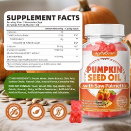 softbear Pumpkin Seed Oil Gummies 3000mg, Organic Pumpkin Seed Oil Supplement with Saw Palmetto for Hair Growth & Skin Health, Cold Pressed/Suagr-Free, Raspberry Flavor 60 Count