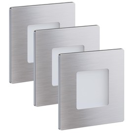 Scandinavian home Set of 3 Recessed Wall Spotlights, LED Stair Lighting, 230 V, 1 W, Warm White Outdoor IP65, 100 lm, 3000 K, CRI90, Stainless Steel Stair Lighting for Flush-Mounted Boxes/Device