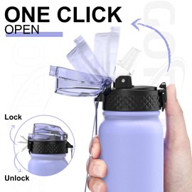 GOPPUS 600ml/20oz Stainless Water Bottle with Straw Double Wall Insulated Bottles with Strap Reusable Vacuum Thermal Flask Leakproof Keep Cold Drinks Bottles with Flip Top Lid for Men Women BPA Free