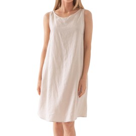 Amazhiyu Women's 100% Linen Sleeveless Shift Dress with Pockets Crew Neck Casual Tank Dress (124#Linen, Small)