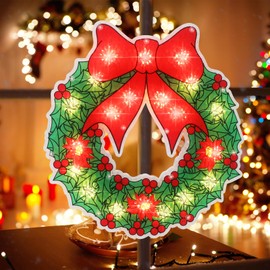 LAMPHOME 17" 20L Lighted Wreath Christmas Light for Christmas Decorations, Christmas Tree Wreath Decorations Accessories Hanging Ornaments, Christmas Decor Lights for Home