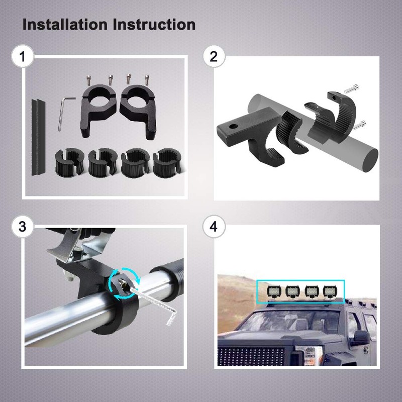 Off-Road Mounting Brackets LED Light Horizontal Bar Tube Clamp Fit