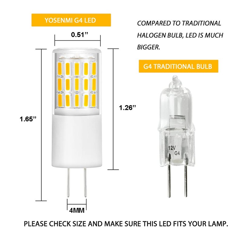 Yosenmi G4 LED Bulbs 4W Equivalent to 30W G4 Bi-Pin