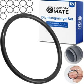 Sealing Rings Set, 12 Pieces, AD Diameter 50 mm, ID Diameter 44 mm, Thickness 3 mm, in Black, Nitrile Rubber, Rubber Rings for Repair of Plumbing, Machinery, Engines, Gasket Set Rubber O-Ring, Flat