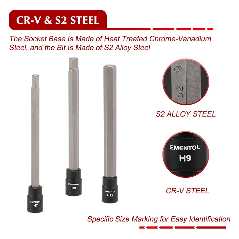 EMENTOL 20PCS 3/8-Inch Drive Hex Bit Long Socket Set, Allen