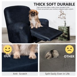 ANARACHON Leather Like Recliner Chair Covers Heavy Duty, 4 Pieces Lazy Boy Recliner Cover for Recliner Chair, Leather Cover for Recliner slipcovers Washable for Pets (Navy)