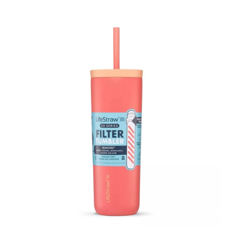 LifeStraw Go Series Water Filter Insulated Tumbler Water Bottle Apricot
