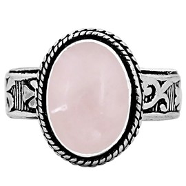5.85Cts Oval Shaped Natural Gemstone Solitaire Statement Rings For Women, 925 Silver Overlay Birthstone Statement Ring Jewelry Gifts For Mom Wife, Silver Overlay Rose Quartz, Rose Quartz