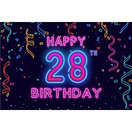 28th Neon Glow Happy Birthday Banner Let’s Glow Banner Backdrop Decorations for Girls Boys Women Men Cheer to 28 Years Neon Themed Birthday Party Photography Background Glow Party Supplies