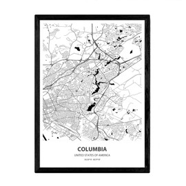 Nacnic Columbia USA SINGLES OF THE UNITED STATE CITIES WITH SEAS AND RIVERS IN BLACK COLOUR A4 SIZE FRAMED