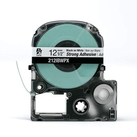 Epson LABELWORKS 212IBWPX PET Tape Cartridge - Black on White Strong Adhesive Standard Industrial Label Maker Tape - 1/2" (12MM) Wide, 30 ft