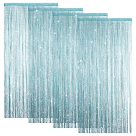 4 Pack String Door Curtains, 100 x 200cm String Curtain Panel Glitter String Doorways Divider Door Screens for Living Room Bedroom Party Decorations, Lake Blue