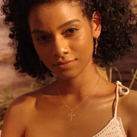 Fettero Cross Necklace for Women, 14K Gold Plated Chain Necklace Dainty Gold Cross Pendant Necklace Rose Necklaces for Gold Jewelry for Women