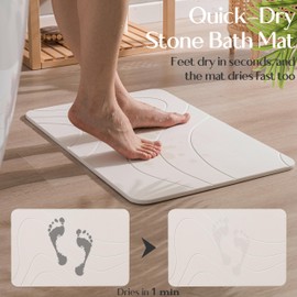 HBlife Stone Bath Mat, 23.5" X 15" Multipurpose Diatomaceous Earth Bath Mat for Bathroom, Stone Drying Mat for Kitchen Counter, Dog Water Bowl Mat, 2 Pack, White - River