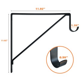 SUGOOE 4 Pack Heavy Duty Closet Rod Bracket, Clothes Hanger with Rod Support, 10.8 x 11.02 Inch Wall Mounted Closet Shelf Bracket, Black