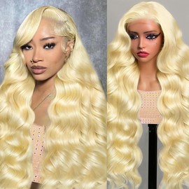Blonde Wigs Human Hair 613 13x6 Lace Front HD Transparent Curly Real Human Hair 180% Density Body Wave Pre Plucked Glueless Lace Frontal Wig Free Part for Women with Baby Hair 34 Inch