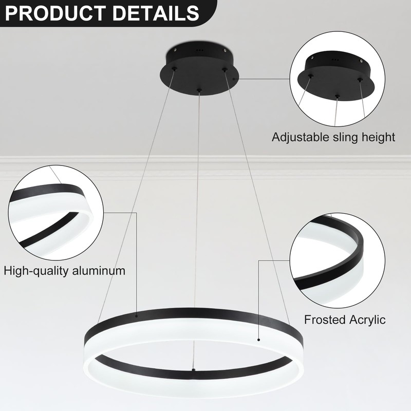 Buccleuch Black LED Chandelier, Dimmable Round Chandelier for Dining Room