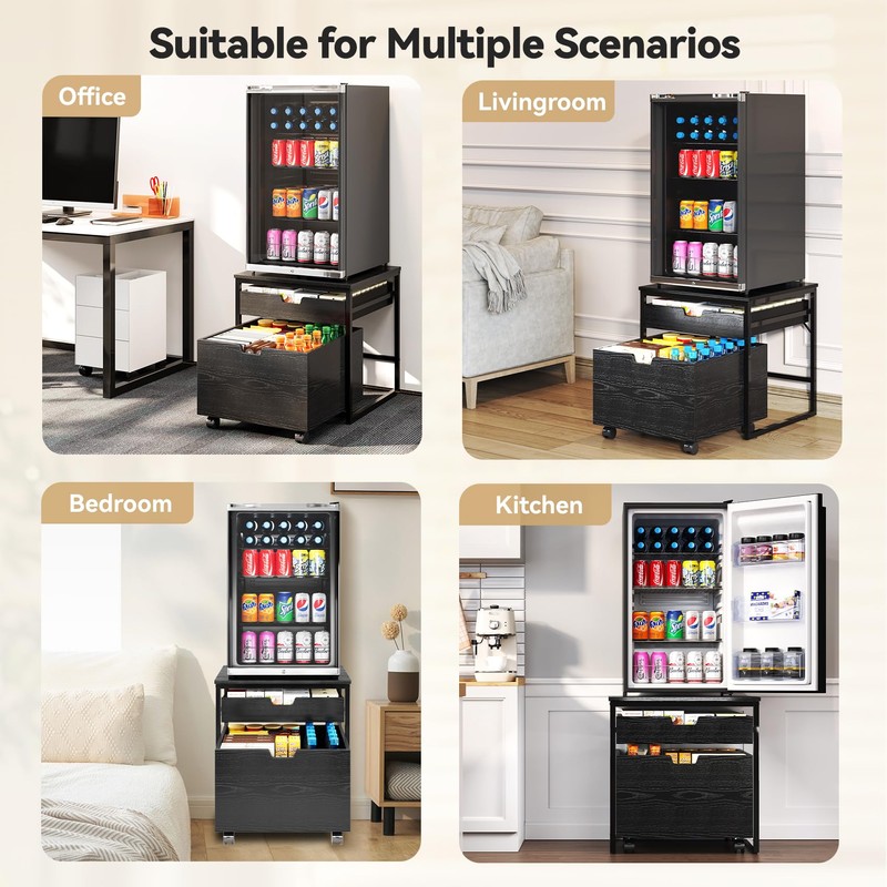 TC-HOMENY Mini Fridge Stand with Storage Drawer, 300 lb Load