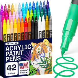 ARTISTRO 42 Acrylic Paint Pens, Art Set Acrylic Markers for Textile, Canvas, Rock, Glass, Wood, Paper, Pumpkin, DIY, Paint Markers for Kids and Adults