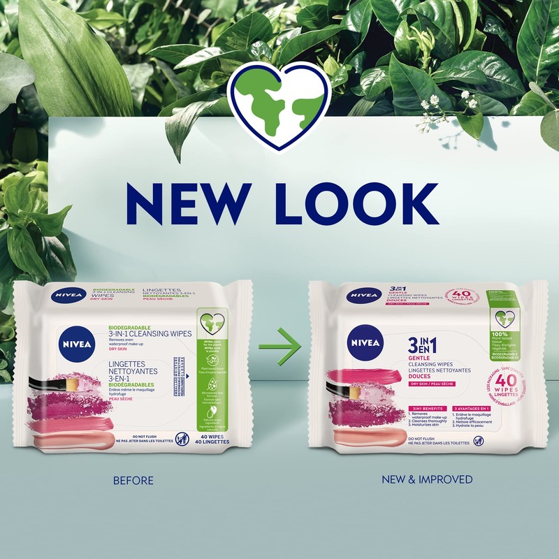 NIVEA 3-in-1 Biodegradable Face Cleansing & Make-Up Removing Wipes for