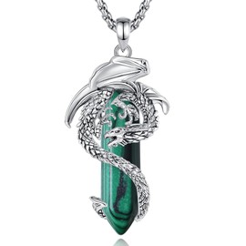 AEONSLOVE Dragon Necklace for Women Men Malachite Necklace Pendant Healing Crystal Dragon Pendants Malachite Stone Spiritual Jewelry Green Crystal Jewelry Talisman Dragon Gifts for Sister Daughter Mom