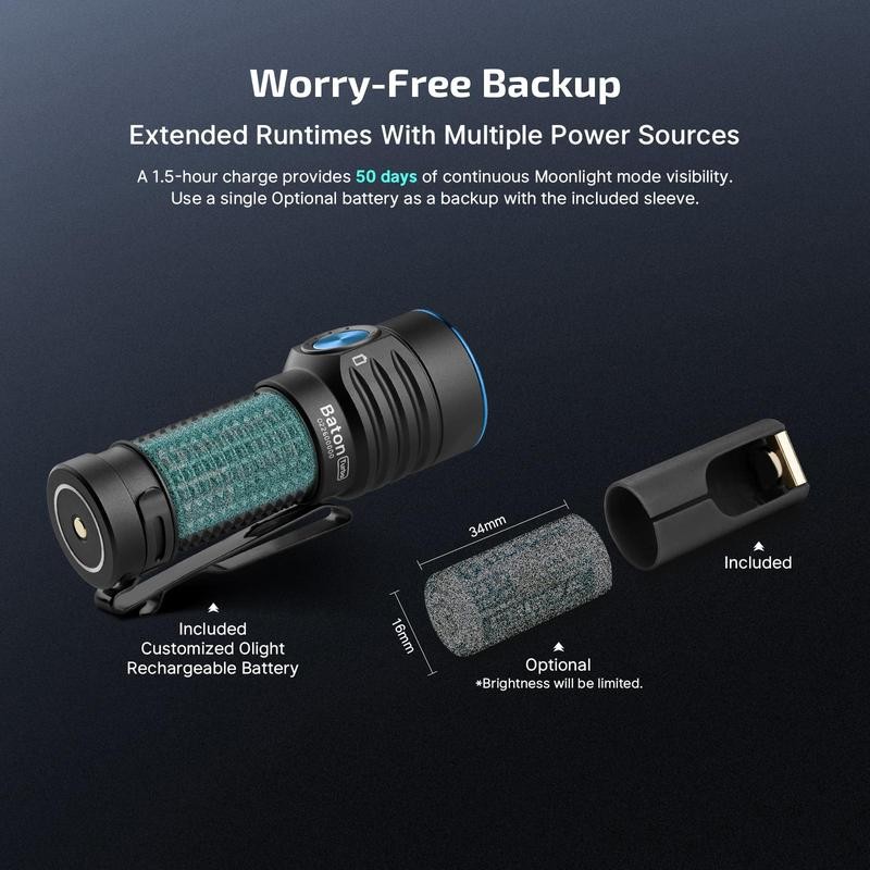 OLIGHT Baton Turbo Compact EDC Flashlight with 510m Long-Range Beam