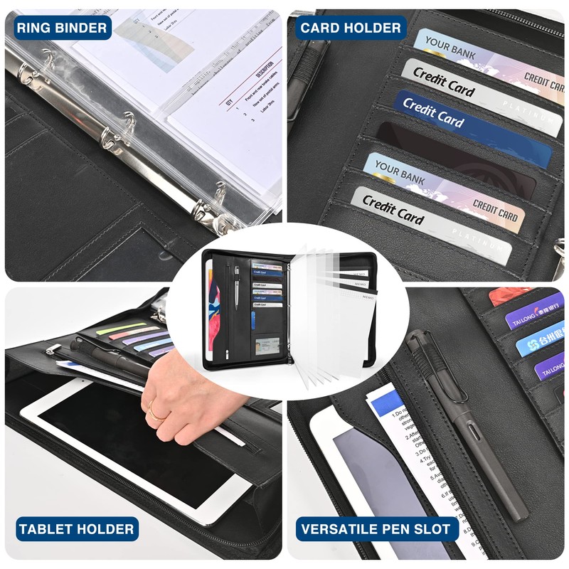 Sbrinnaliao 3-Ring Padfolio Portfolio Binder Organizer,PU Leather Folder Binder Business