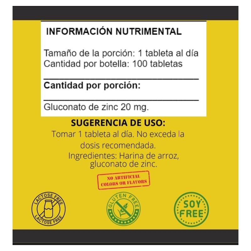 Zatori Gluconato Zinc Máxima Potencia Suministro 100 Días