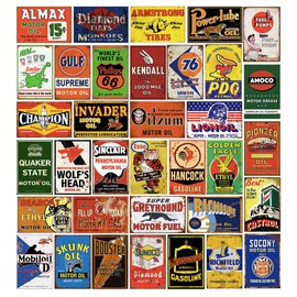 35 Pieces Reproduced Vintage Tin Signs, Gas Oil Retro Advert Antique Metal Signs for Garage Man Cave Bar Kitchen, Nostalgic Car Decor.8x12 Inch (35pcs gas oil 3)