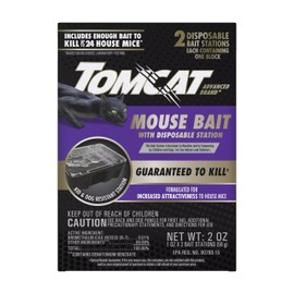 Tomcat Advanced Brand Mouse Bait with Disposable Station, Indoor and Outdoor Use, 2 Pre-Filled Ready-to-Use Stations