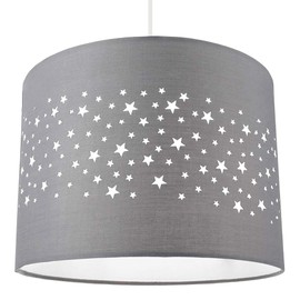 Stars Decorated Childrens/Kids Soft Grey Cotton Bedroom Pendant or Lamp Shade Creates Stunning Effect Against The Wall | 25cm Diameter | 60w Maximum by Happy Homewares