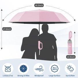 Seniny Travel Umbrella with Carabiner Handle, Windproof Large Umbrellas for Rain with Dual-Rib Structure, Portable Compact Umbrella with Reflective Strip, Car Backpack UV Umbrellas for Sun Protection