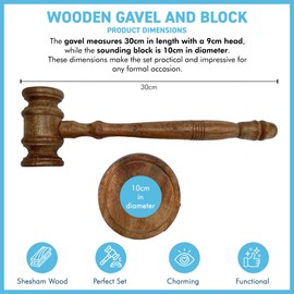 Full-Size Auctioneer's Wooden Gavel and Block - Ideal for Judges, Lawyers, Auctions, Courts, Companies, and Students
