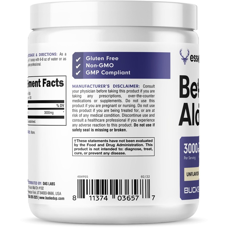 Bucked Up Beta Alanine 300mg Powder, Non-GMO, Gluten-Free, Unflavored (100