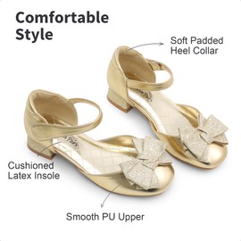 DREAM PAIRS Girls' Ballet Flats, Communion Shoes, Princess Shoes, Flat Shoes, Mary Jane Festive Shoes, Bow, White, Black, gold, 35 UK