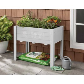 Chonsun Kids Raised Garden Bed 30 x 24 x 18 Inch Wooden Elevated Raised Garden Bed for Kids Outdoor Planter Box with Legs and DIY Chalkboard for Vegetables Grass Lawn Yard Light Grey