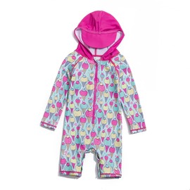 Soui Baby Girls' Swimming Costume One Piece UV Protection 50+ Swimwear with Hood Zip, ice