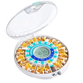 Daviky Automatic Pill Dispenser for Elderly with Alarm, 28-Day Electronic Locked Pill Box, Sound & Light Reminders for Medication, Vitamins, and Supplements