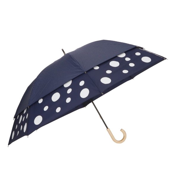 27018 World's First Transformation Umbrella, Wide Hem Umbrella, Wind Out Umbrella, Parasol, Sun or Rain, Women's, Navy Blue Fabric, White Dot Print, Ribs: 17.7 - 23.6 inches (45 - 60 cm), 27018. Dot Navy