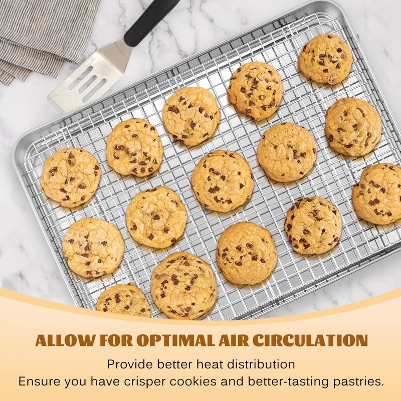 Stainless Steel Baking Sheet with Rack Set, E-far 12.4”x9.7” Cookie