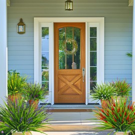 Caplidou 36 Pcs Artificial Plants Outdoor, UV Resistant Fake Outdoor Flowers Faux Plastic Monkey Greenery Grass for Front Porch Window Box Outside Garden Home Office Planters Desk Decor (Mixed Color)