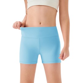 Haloumoning - Pantalones cortos deportivos para niñas, cintura alta, yoga, danza, motociclista, cómodos pantalones cortos de gimnasia, 5-14 años, Azul-cielo, 4-5T