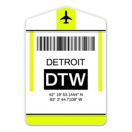 Squiddy Detroit Michigan Airport Code DTW Travel Luggage Tag - Vinyl Sticker for Car, Laptop, Notebook (5" high)