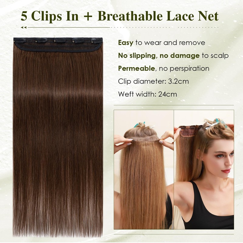 Elailite Real Hair Clip-In Extensions 1 Weft #4 Medium Brown