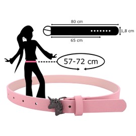 EANAGO vegan belt >UNICORN< for children - pink children's belt with black unicorn buckle modern belt for grils from approx. 6-15 years