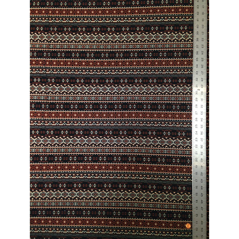 Navy & Brown Tribal Print on Stretch Lightweight ITY Knit