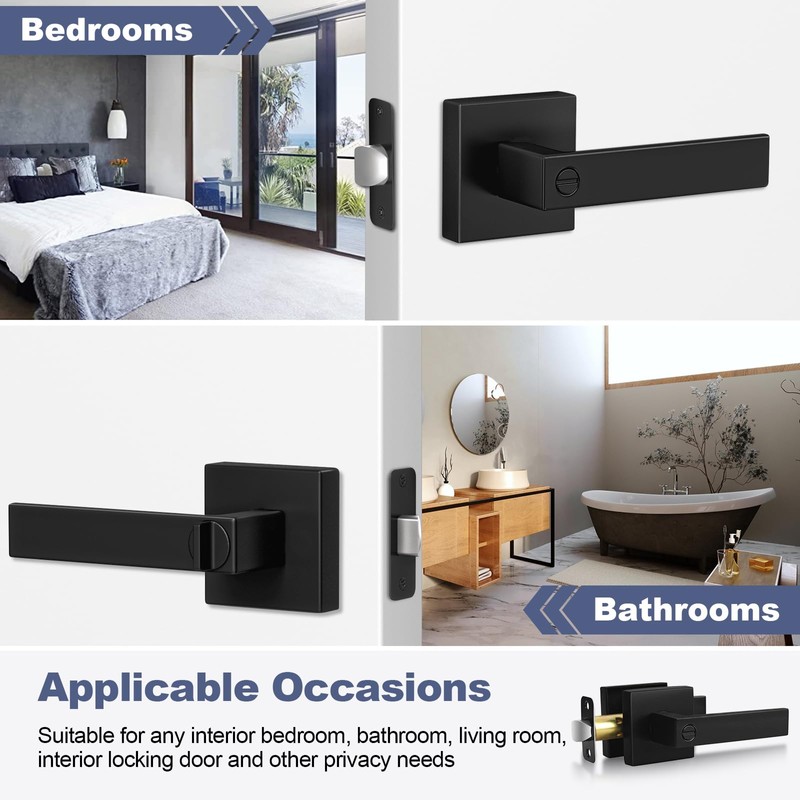 Estmoon 2 Pack Privacy Door Levers Door Handle Matte Black