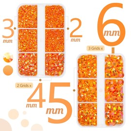 qiipii 3060PCS Resin Flatback Rhinestone Orange AB Flatback Jelly Resin Rhinestones 2mm 3mm 4mm 5mm 6mm Non Hotfix Gems Stones w Tweezer & Picker Pen for Tumblers, Mugs, Bottles, DIY Crafts Decoration