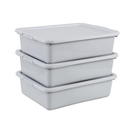 Easymanie 3-Pack 13 L Plastic Bus Tub Box, Commercial Bus Tub with Lid, Grey