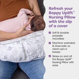 Boppy Boppy Uplift Nursing Pillow Cover, Gray Gentle Leaves, Single Cover, Easy-On Slipcover with Soft 100% Polyester Microfiber Fabric for The Uplift Nursing Pillow Designed to Help Reduce Spit-Ups